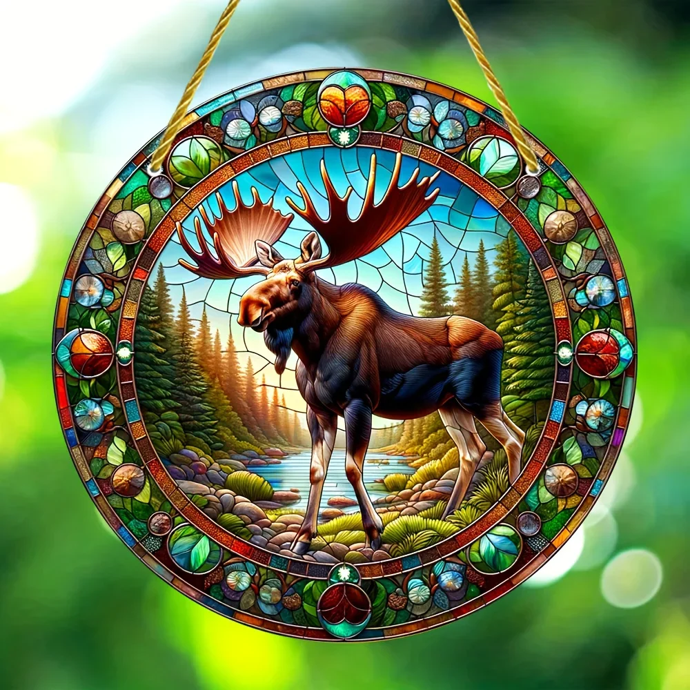 Animals Elephant Tiger Horse Suncatcher, Art Stained Window Translucent Hanging,Animals Lover Gift, Acrylic Round Garland Sign