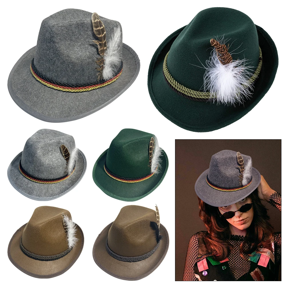 Alpine Hats Feather Decors Hat Western ornament Costume Cosplay Cap Swiss Bavarian Oktoberfest Hat Men Women Party Photo Props
