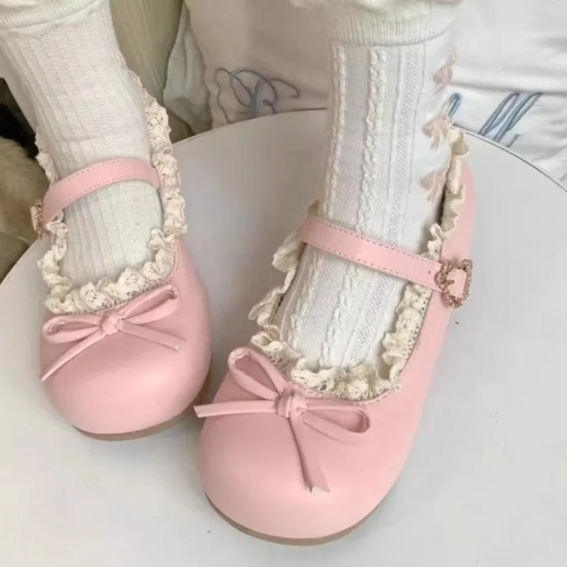 Women's Fashion Single Shoes Spring New Round Head Shallow Mouth Butterfly Knot Metal Buckle Soft Sole Non-slip Flat Shoes image 2