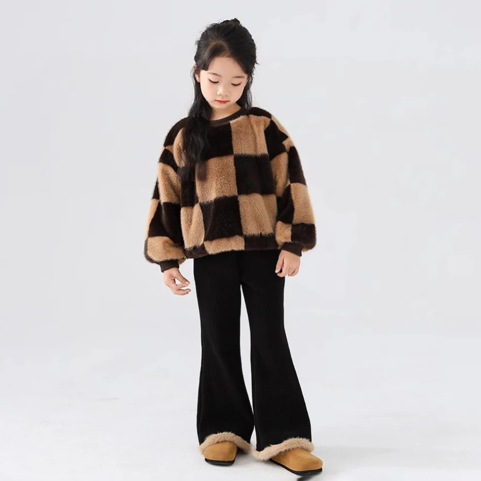 

Autumn Winter New Baby Girl Mid Waist Casual Pants Kids Fashion Black Flares Girls Clothes Teens Spring Fleece Trousers 3-12Y