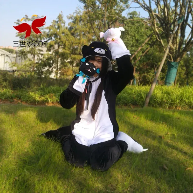 كوما كوما الدب منامة أنيمي تأثيري حلي البدلة الكبار الرجال النساء حللا مزدوجة الوجهين الفانيلا المنزل ملابس خاصة شعر مستعار