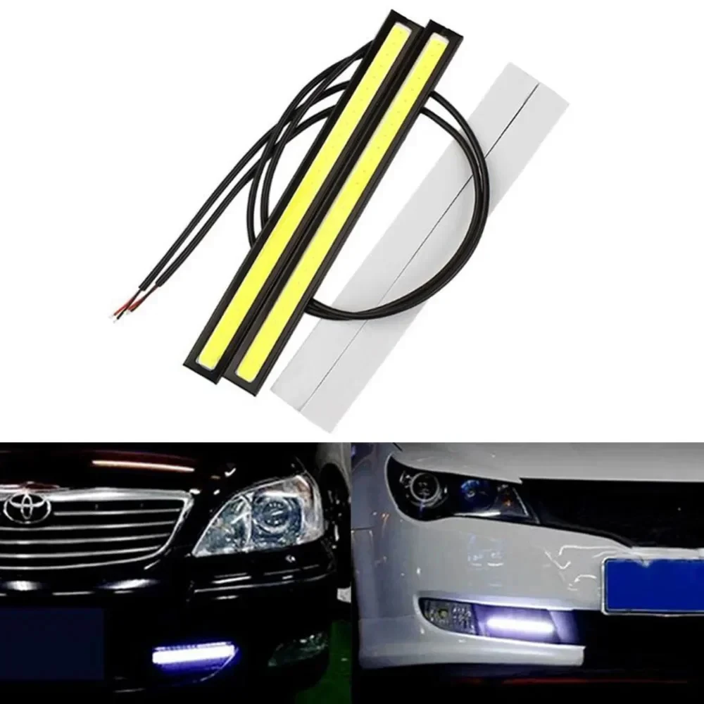 2pcs Ultra Thin Bright LED Car COB Daytime Running Lights Waterproof Night Lighting Decorative Ambient Lamp Bar 12V Universal