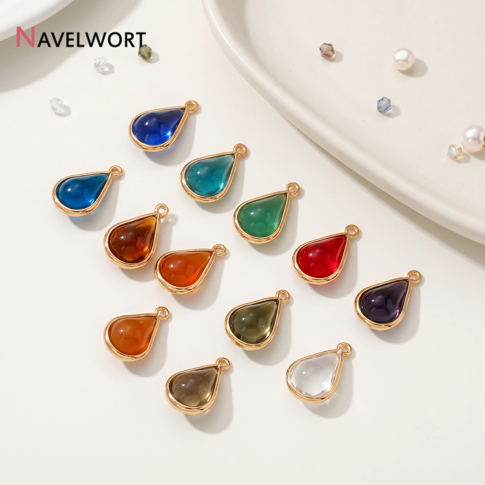 18K vergoldeter Kristallglas-Anhänger, tropfenförmige Charms, Anhänger für Armbänder, für die Herstellung von Ohrringen, Schmuckanhänger
