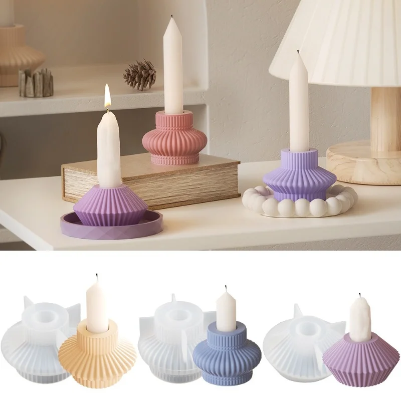 Molde geométrico da vela do silicone, resina epóxi, lanterna listrada, gesso DIY, decoração Home fina, armazenamento