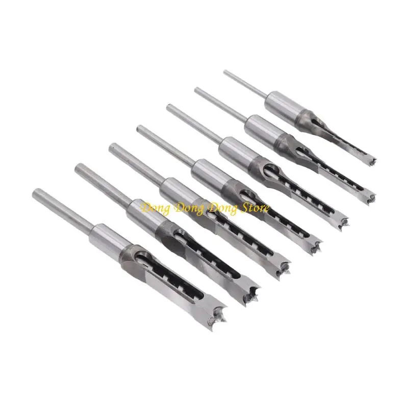 

4XBA 7 Piece Square Hole Woodworking Drill Set Mortise Bits Durable HSS Steel