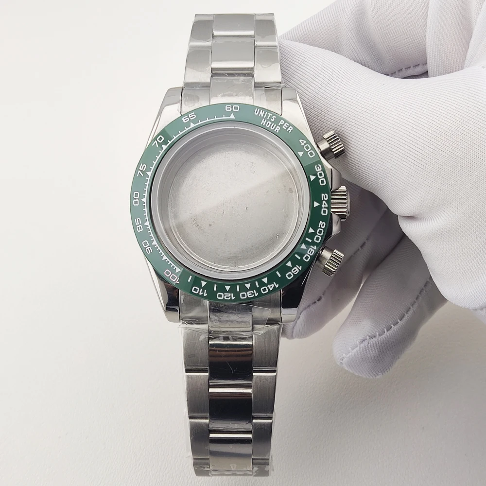 Caja de reloj de 39,3mm, caja VK63, cristal de zafiro, caja de acero inoxidable/pulsera, accesorios de reloj, resistente al agua para movimientos VK63 VK64