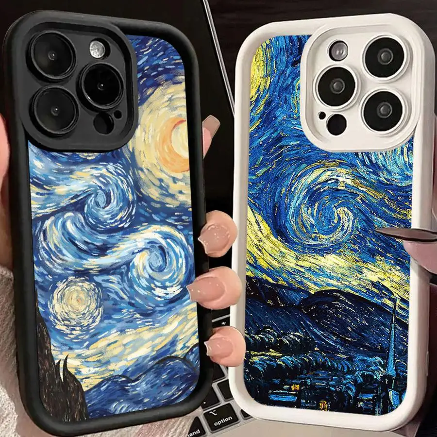 Hülle für iPhone 16 15 Pro Max 14 Plus 13 12 11 15+ 16+ 14Pro 13Pro Silikon Funda Back Phone Cover Van Gogh Sternenhimmel