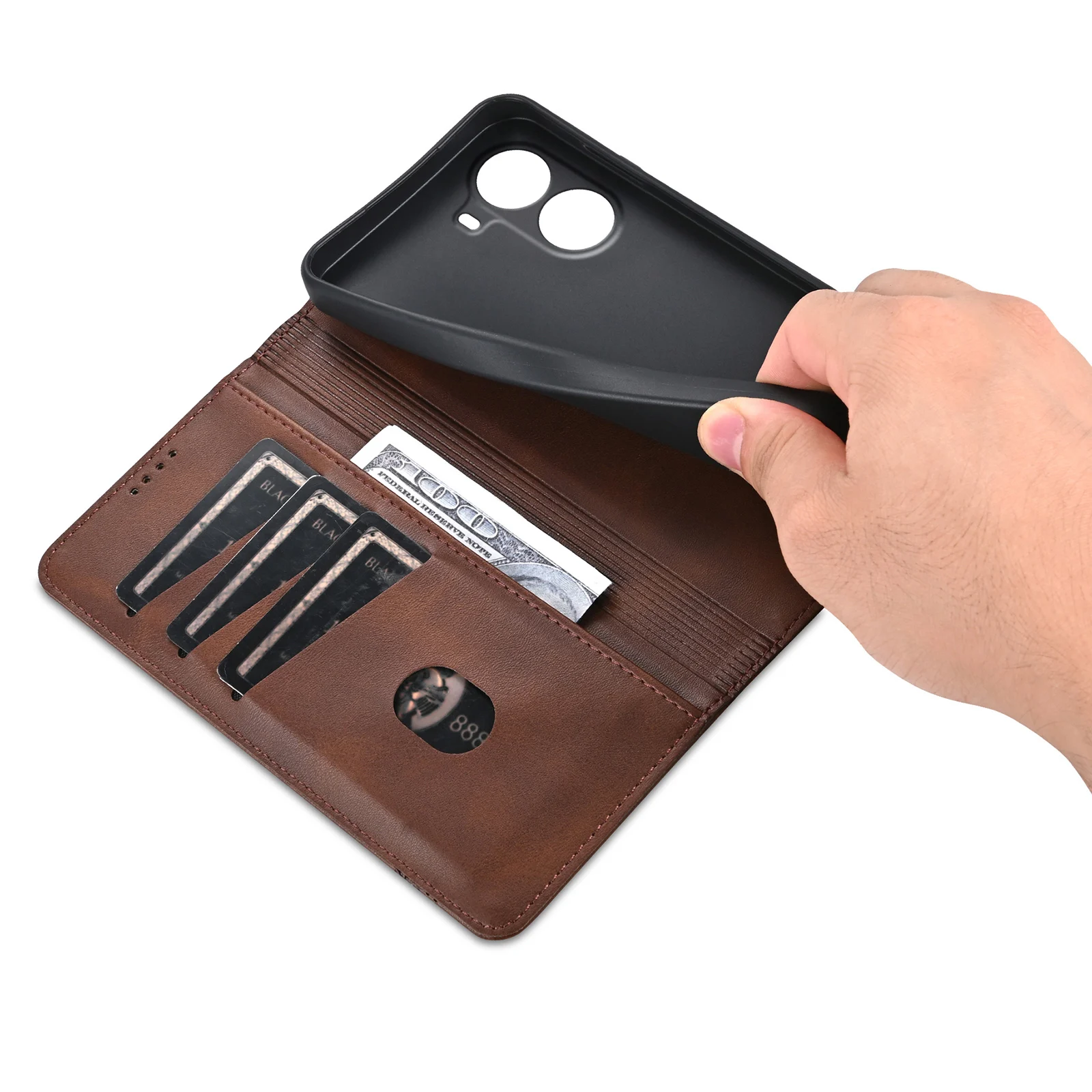 AZNS For Xiaomi Redmi Turbo 4 5G / Poco X7 Pro 5G Case Cowhide Texture PU Leather Wallet Phone Cover - Coffee
