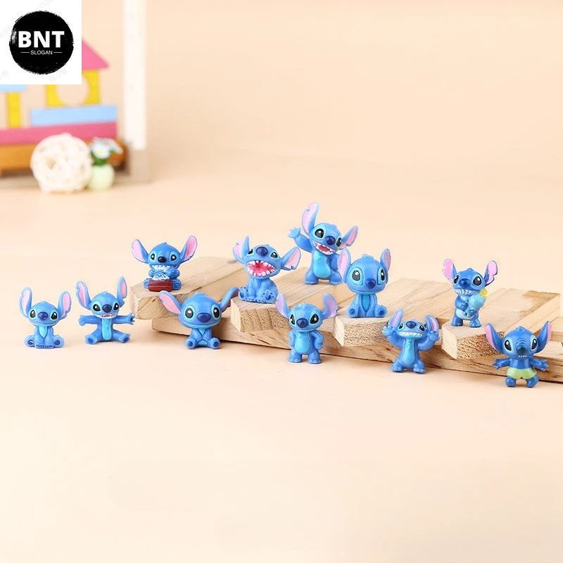 

12Pcs Mini Disney Lilo & Stitch Dolls Toy Anime Figure Q Figural Cute Car Desk Decoration Model Children Birthday Christmas Gift