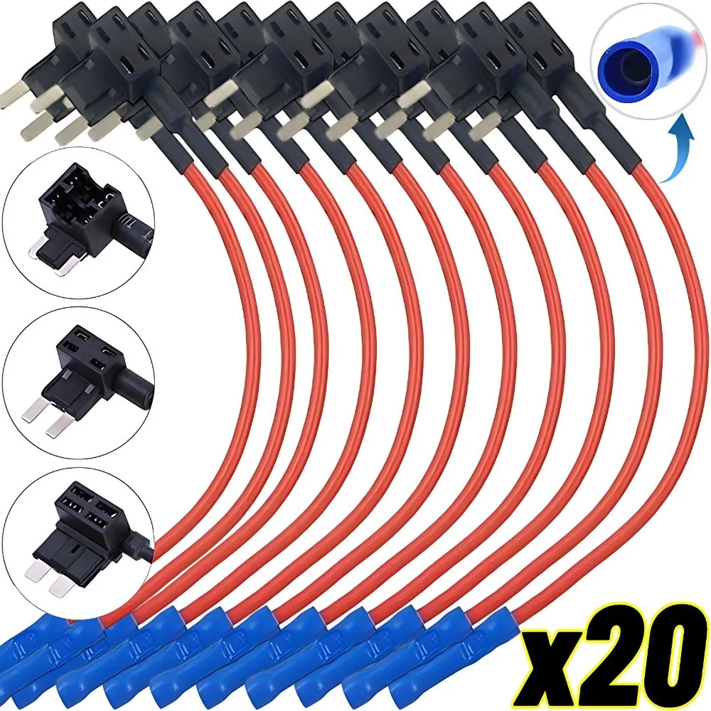 Car Fuse Tap Add A Circuit Adapter Standard ATM APM ATC Blade Fuse Holder Box Wire Socket Cable for LED Light Electronics Power