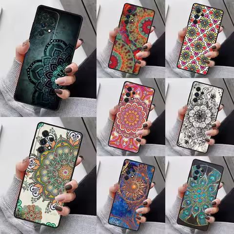 Indian Floral Henna Mandala Phone Case For Samsung Galaxy S23 S21 S20 FE S24 S22 Ultra Note20 S10 S9 S8 Plus A40 A52 A12 A13 A53