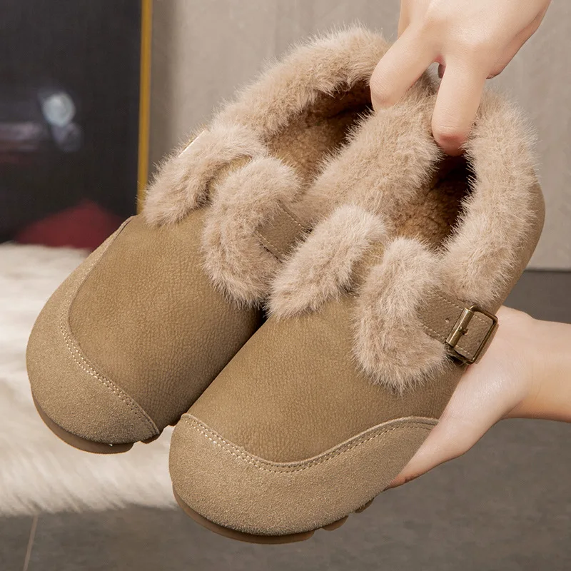 2025  Winter New Boken Shoes with Velvet Warm Cotton Shoes Women's Bean Shoes Lazy Woolen Shoes