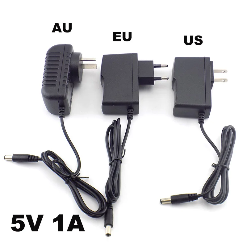 

DC 5V 1A Power Adapter Supply AC to DC 100V-240V Converter Charger 1000mAh 5.5mm x 2.1mm US EU Plug for LED Strip CCTV Camer J17