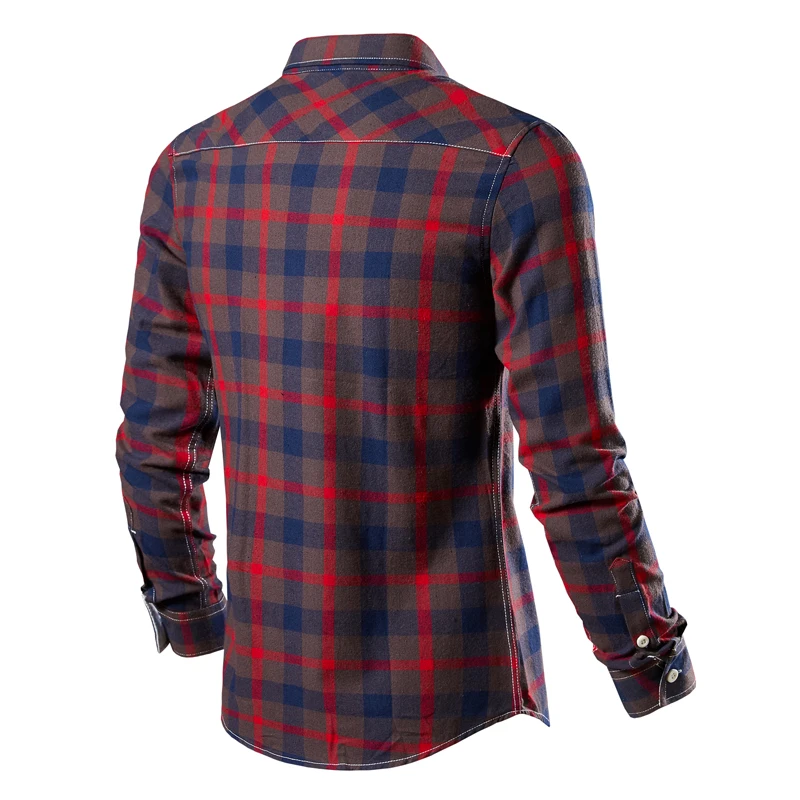 Men\'s Plaid Shirt Long Sleeve 100% Cotton Casual Slim Buttons Business Social Dress Shirts Blouse Men Clothing