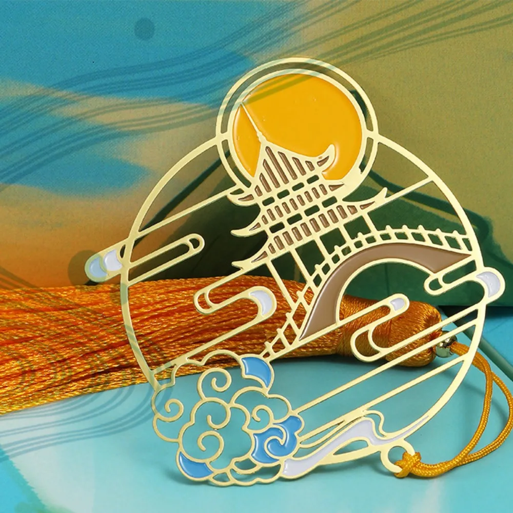 Alloy Chinese Style Bookmarks Classical Chinese Style Moon Rabbit Book Clip with Tassel Hollow The Moon Bookmark