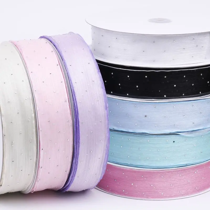 20 Yards 40MM Stripe Chiffon/Yarn Hot Drill/Bright Silk Ribbons Hair Bows DIY Crafts Handmade Accessories Gift Wrapping