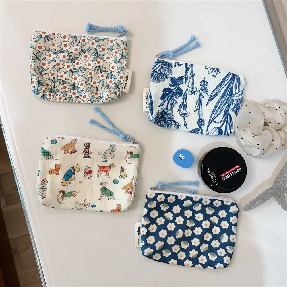 Women Cotton Floral Coin Purse Mini Purse Cute Coin Bag Card Bag Holder Air Cushion Lipstick Storage Bag Key Earphone Bags