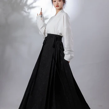 레트로 중국 개량 고대 한푸 스타일 Ma Mian 치마, 느슨한 셔츠, 긴 드레스, 여성용 데일리 한푸 드레스, 투피스 세트 