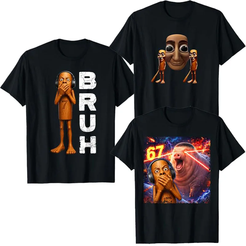 Funny Bruh Tung Tung Speed Scared Face Tuff Brainrot Meme T-Shirt Y2k Boys Fashion John Pork 67 Aesthetic Clothes Novelty Tee