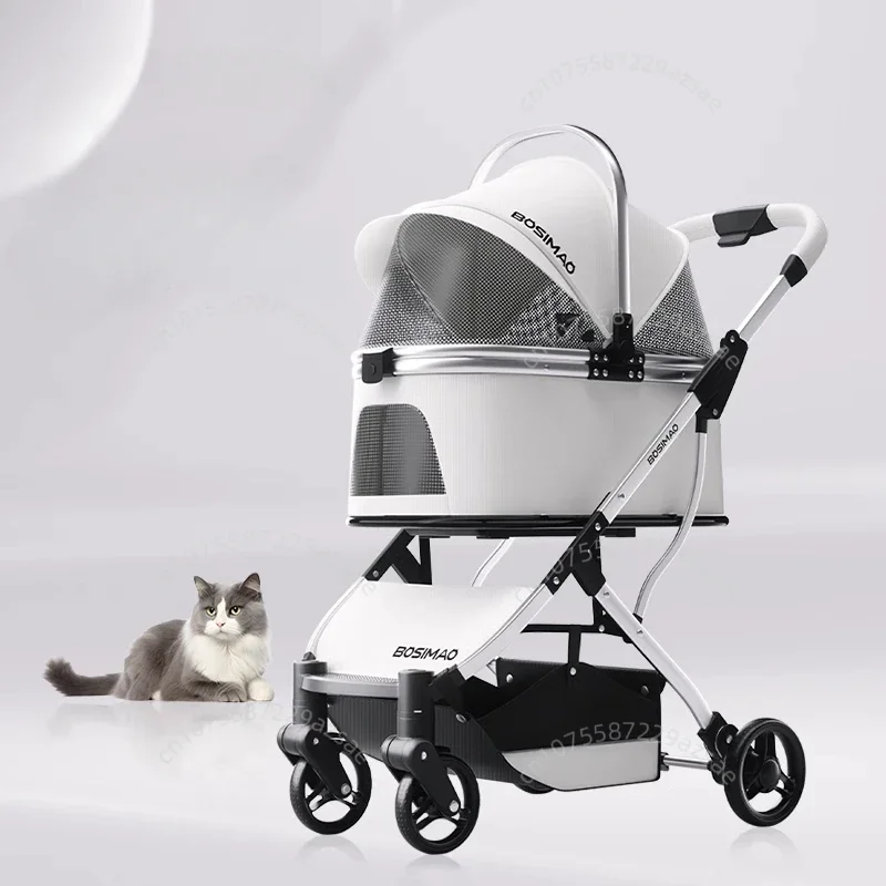 Lightweight Pet Stroller Dog-specific Travel Stroller Foldable High-view Pet Stroller Large Space Removable Carry Basket Cat Car