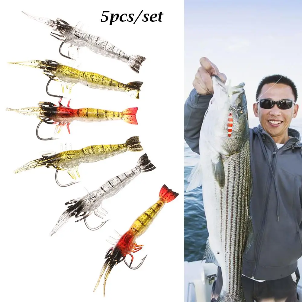 5Pcs/Lot Fishy Smell Sea Fishing Soft Creative Single Hook Shrimp Fake Bait Hook Worm Silicone Silicone Prawn Lure