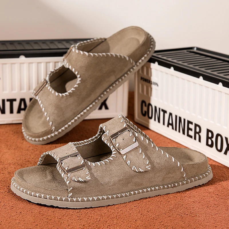 

Men's Leather Sandals Summer Breathable Open-Toe Design with Quick-Dry Webbing for Beach/Travel