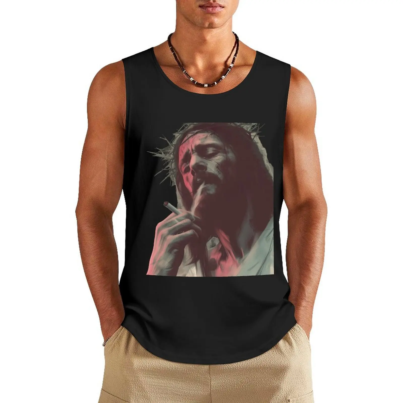 

Jesus smoking a cigarette, Jesus Has Had Enough, Depressed Jesus Tank Top tops vest men summer 2025