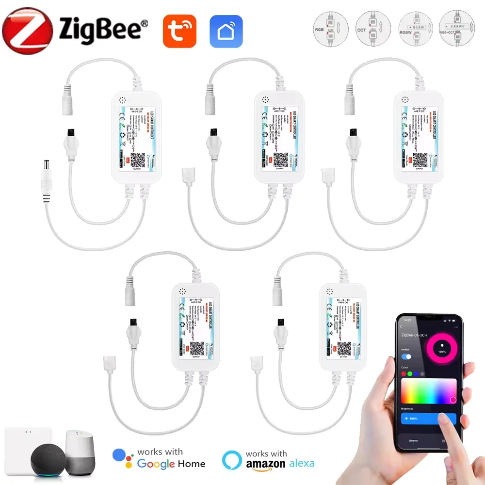Zigbee 3.0 Smart LED Controller DC5V 12V 24V Single Color CCT RGBW RGB Controller LED Strip Lights for Tuya Alexa SmartThings