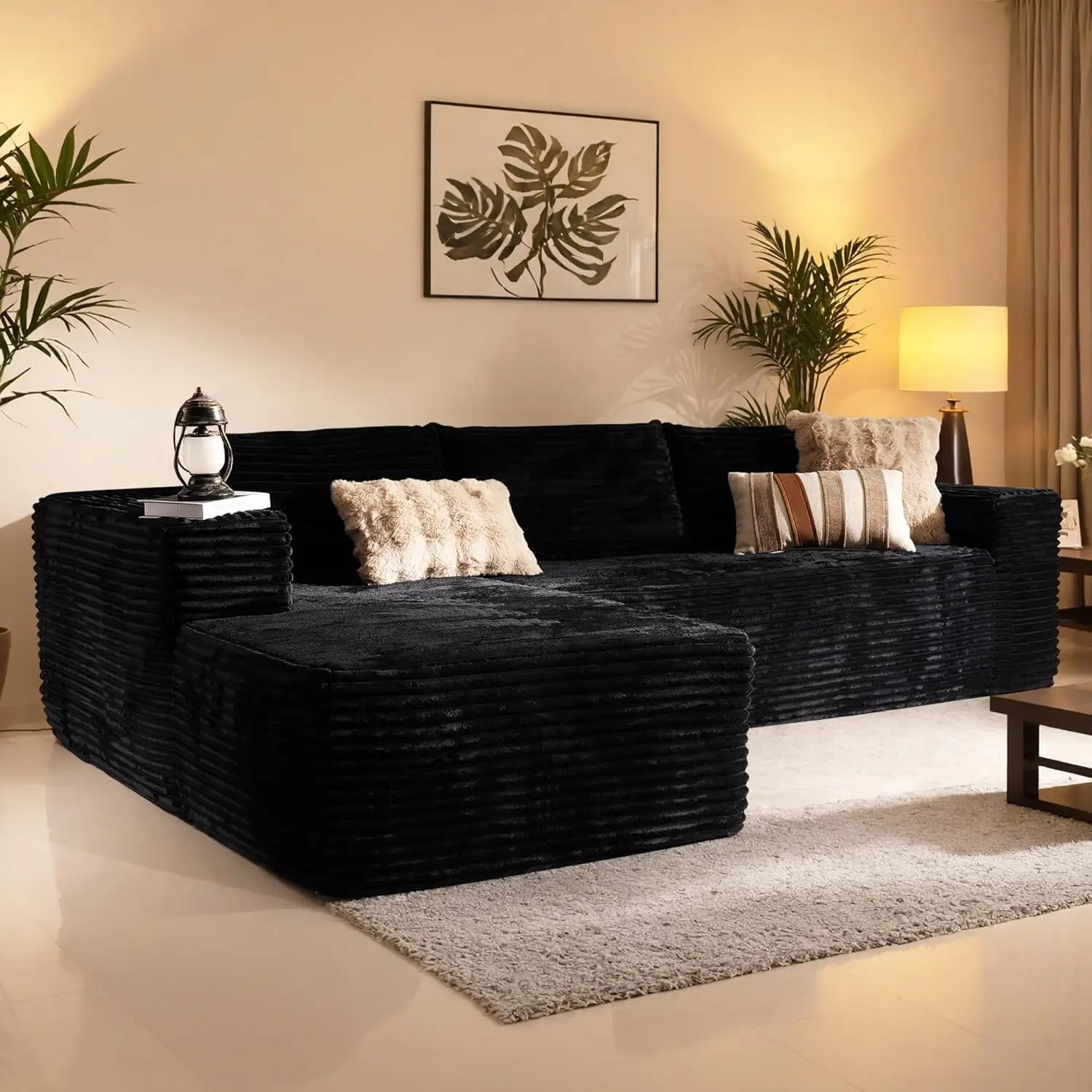 

106"Cloud Sectional Couch with Chaise Longue,L Shaped Modular Modern Sofa,Comfy Corduroy Fluffy Couch with Deep Seat,No Assembly