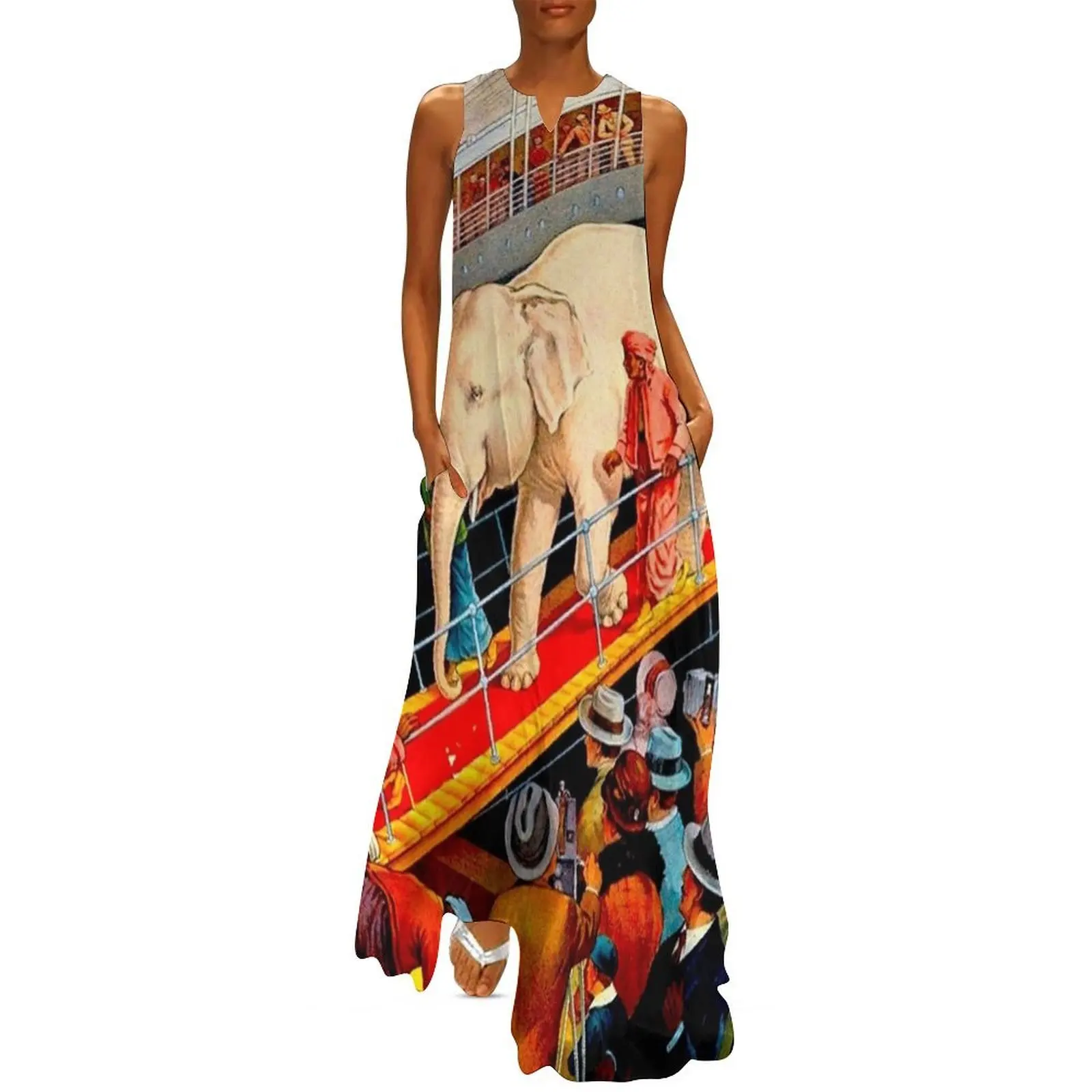 

RINGLING BROS. BARNUM and BAILEY : Vintage Circus Print Long Dress dress summer 2025 women summer women's dress 2025