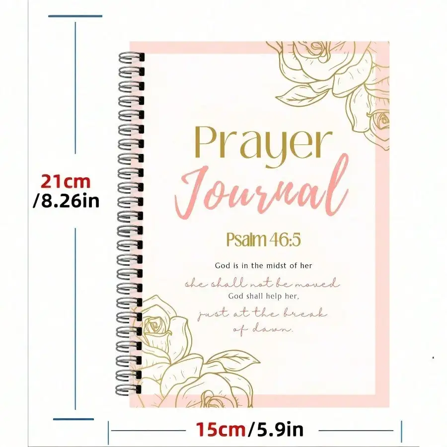 105-Page Prayer Journal With Bible Study & Gratitude Tracker - Spiral Bound Spiritual Growth Daily Planner, Psalm 46:5 Theme, Rose Design, Affirmation & Reflection Pages, Floral Cover