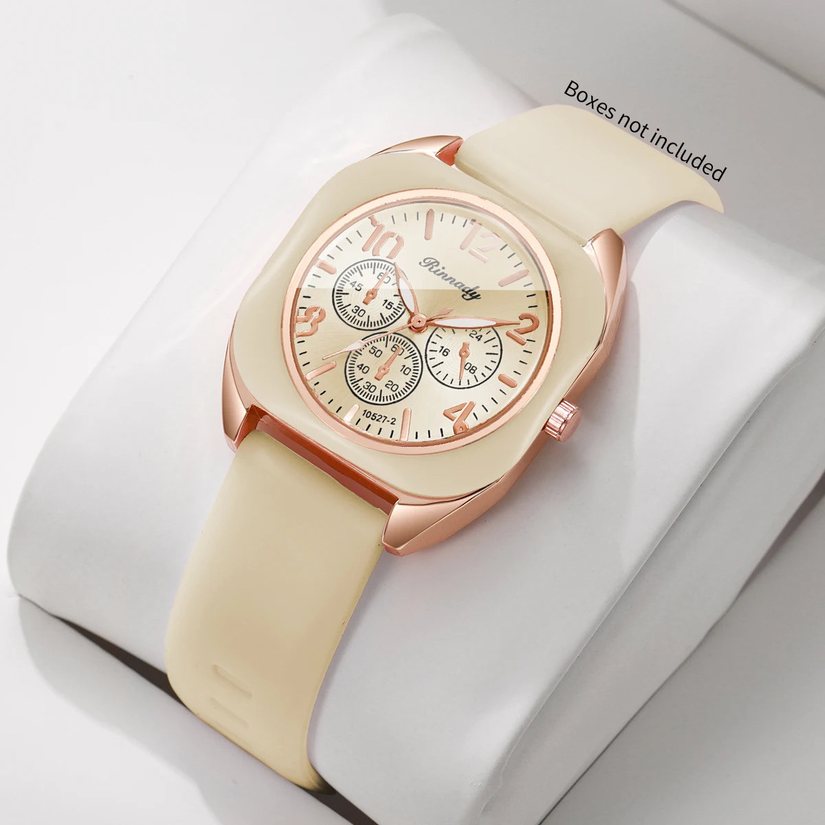Fashion Square Women Quartz Watch Beige Silicone Strap Decorative Three-Dials Sports Wristwatches Relogio Feminino（Without Box）