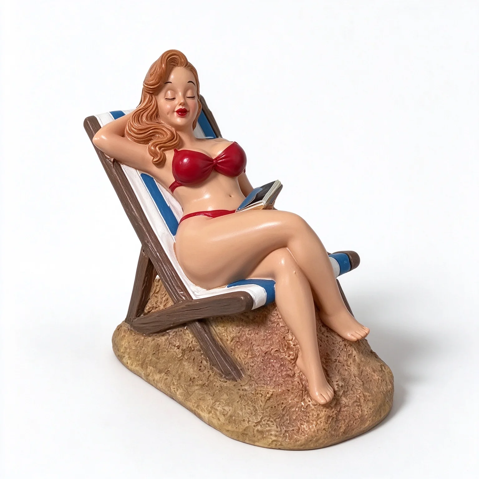 Sunbathing Lady Figurine Beach Lounge Chair Statue Coastal Home Decor Tabletop Ornament Gift