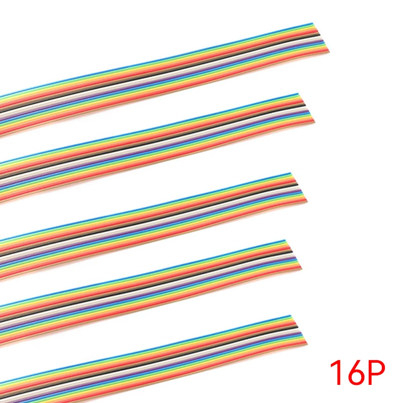 2m 16 Pin Flat Ribbon Extension Cable Rainbow Wire 1.27mm Line Pitch Connect Wires for Electronics