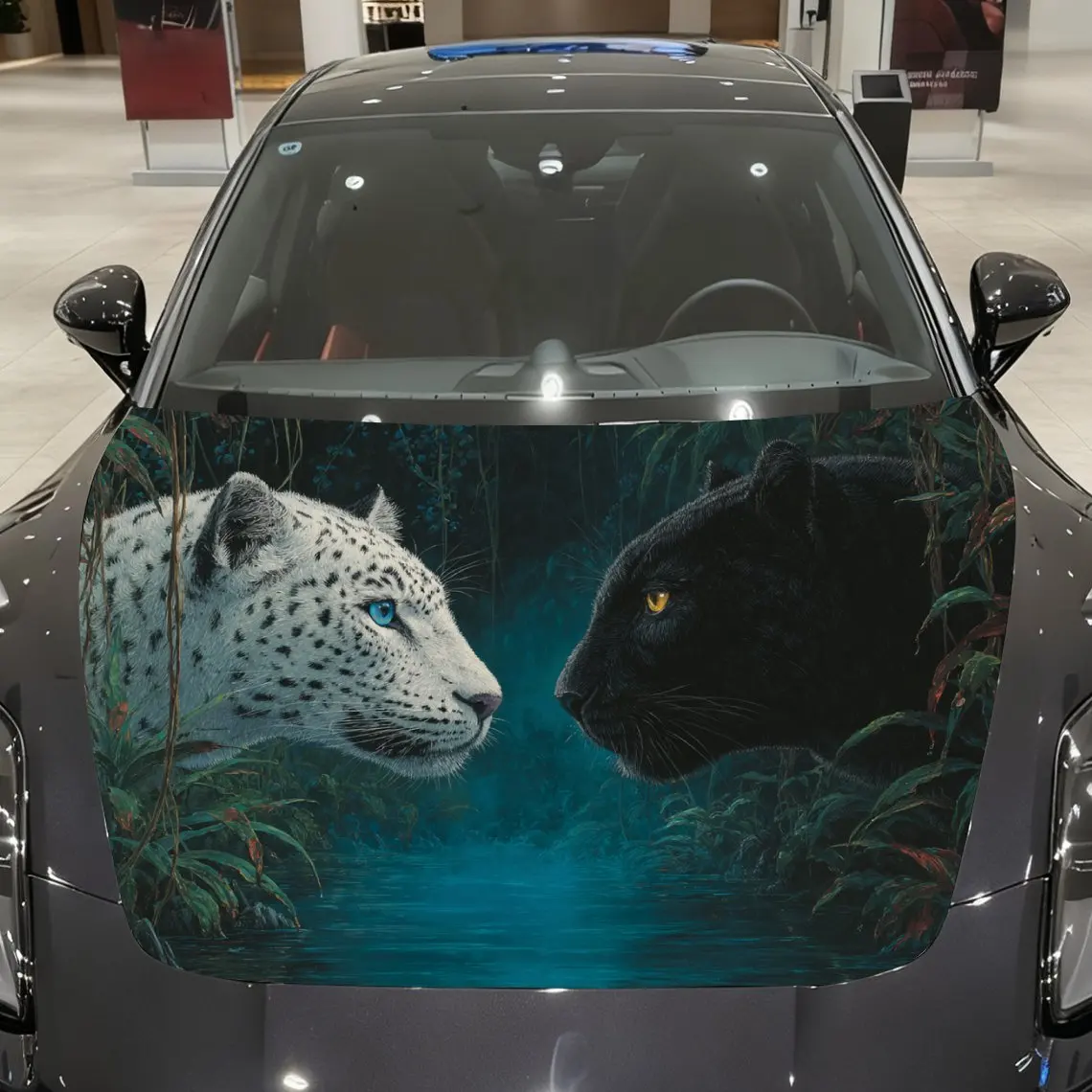 

Panther And Snow Leopard Car Wrap - Durable PVC Vinyl, Fits Most Vehicles, Hood Protector Film, Majestic & Powerful Design, Idea