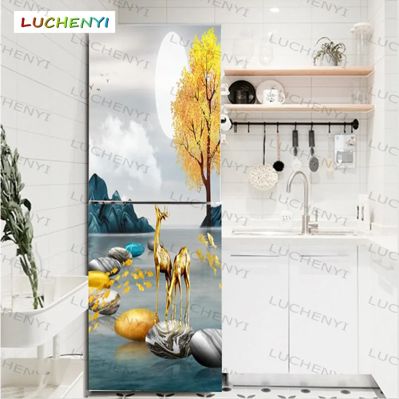 

Papel de pared Custom zen stone moose 3d fridge sticker wallpaper,living room kitchen restaurant bedroom shop paper home decor