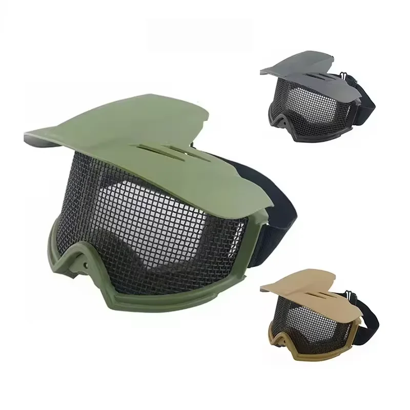 Tactical CS Airsoft Half Face Steel Mesh Mask with Goggles - Outdoor Anti-Impact Eye Protection, Sunshade
