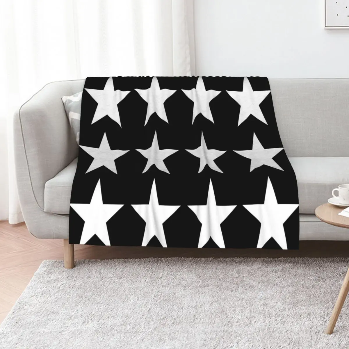 Large WHITE and BLACK STARS Throw Blanket Thin heavy to sleep Thins Quilt halloween christmas decoration Blankets