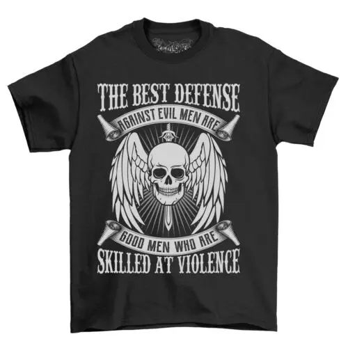 Skull with Wings Defense Tee - Fight Evil in Style! Funny Unisex T-shirt, 100% C