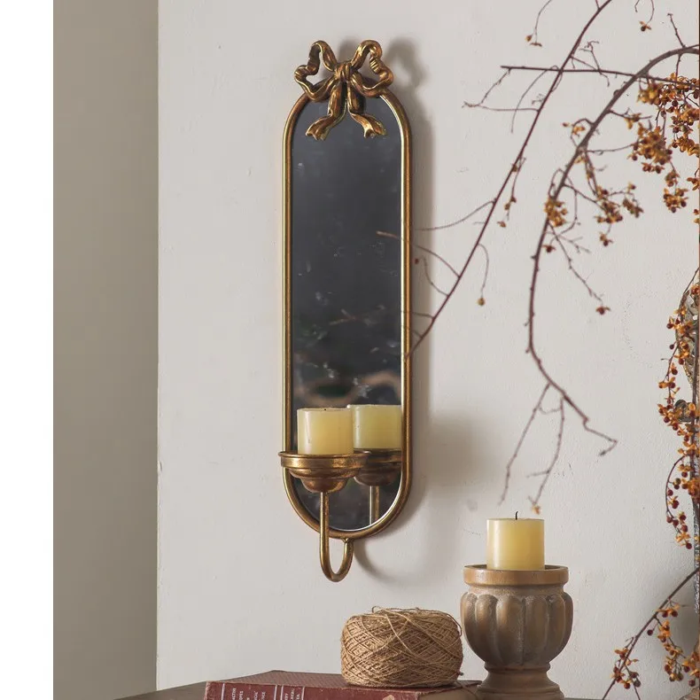 DSA retro wall mirror, medieval iron art vanity mirror, multi-functional wall-mounted candlestick entrance mirror