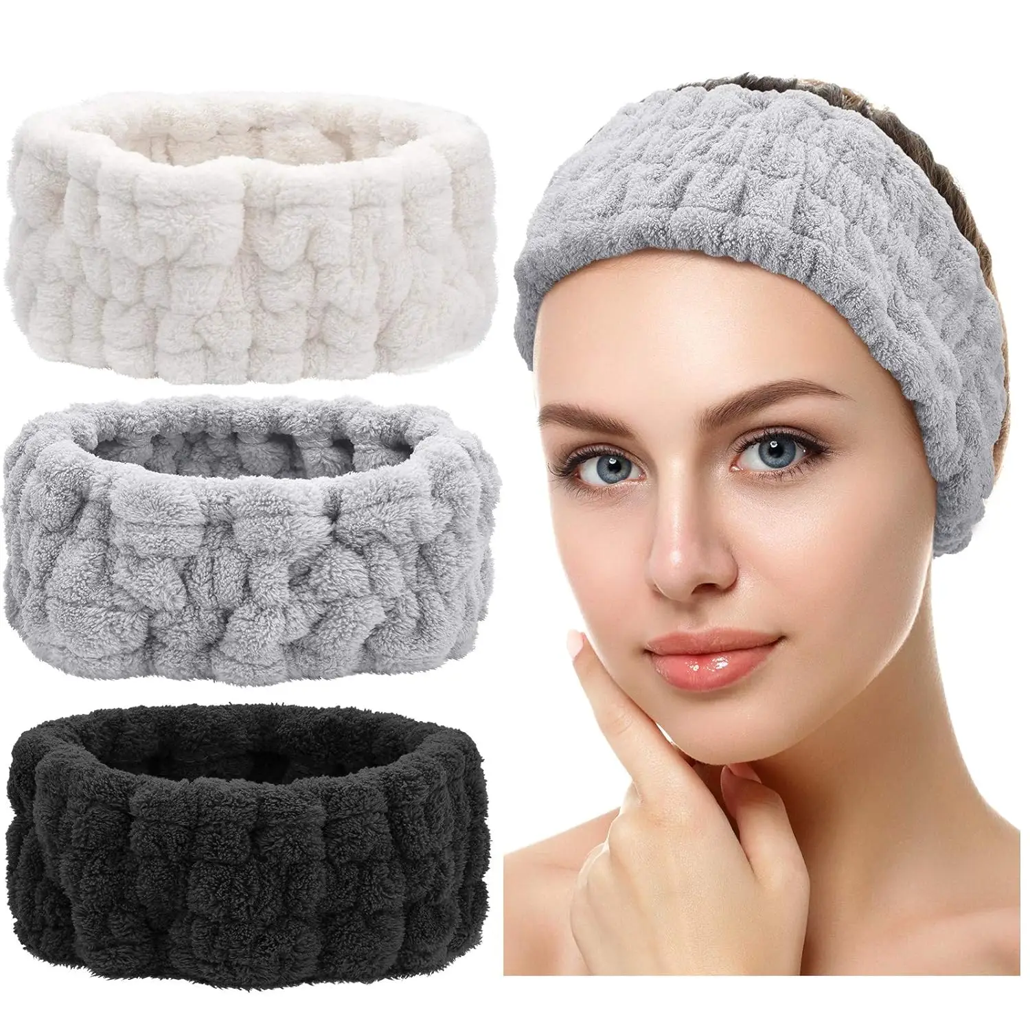 3PCS Spa Headband for Makeup and Washing Face Terry Cloth Hairband Yoga Sports Shower Elastic Head Band Wrap for Girls and Women