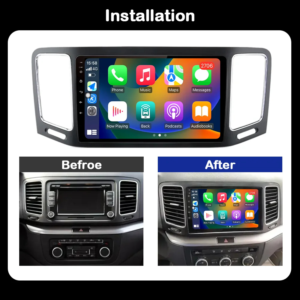 Car Radio Multimedia Player for Volkswagen Sharan 2012 - 2018 9 inch Android System GPS Navigation DSP 2.5D Carplay 4G WiFi BT