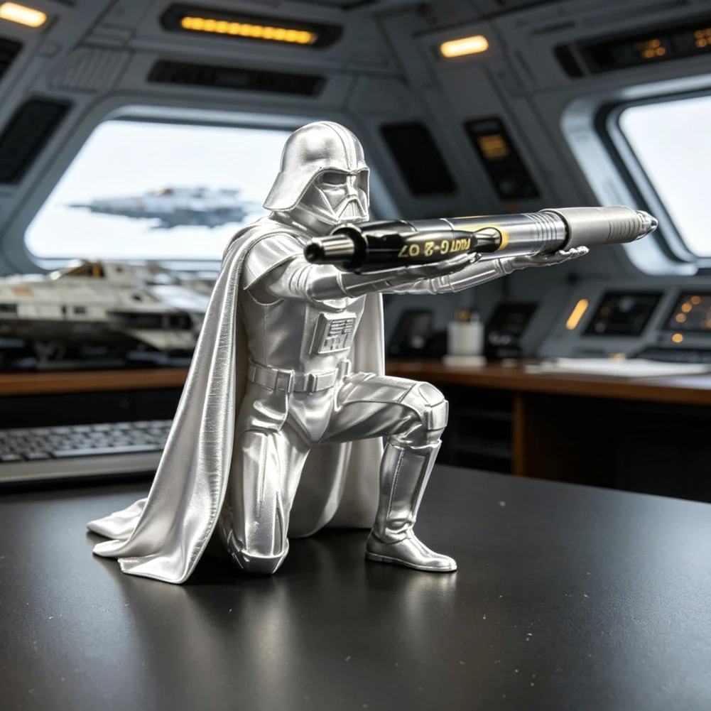 Creative Black Warrior Pen Holder Kneeling Commander Pencil Stand 3D Printed Space Warrior Desk Organizer Stationery Ornament