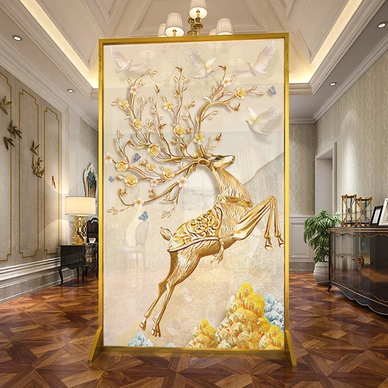 Northern European-Style Light Luxury Luminum Screen Partition Living Room American Entrance Metal Movable Screen Elk Seat Screen