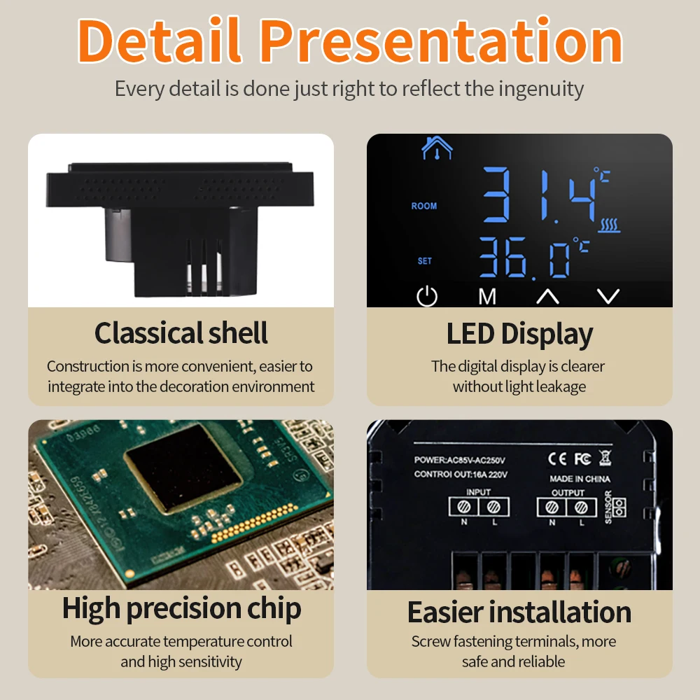 Smart Temperature Controller termostato 16A Display LCD Touch Screen 85-265V controllo del riscaldamento elettrico Smart Home MH1828A
