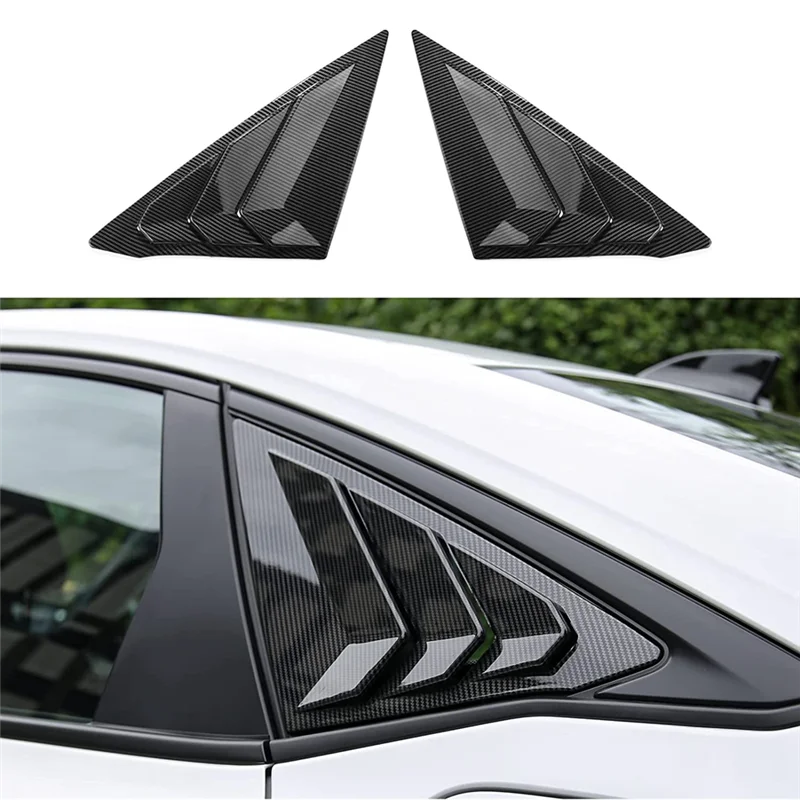 Rear Side Window Louvers Triangular Window Glass Blinds for Honda Civic Sedan 11Th 2022 2023 - ABS Carbon Fiber