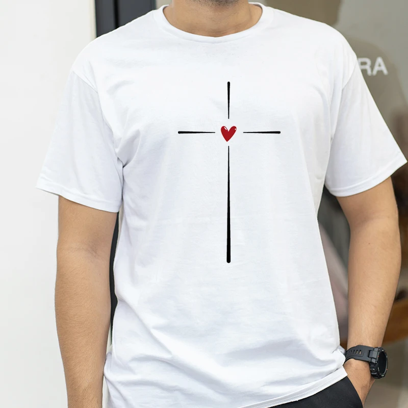 

Men's cotton summer loose fit Love Heart Graphic printed slim fit casual sports round neck short sleeved T-shirt top