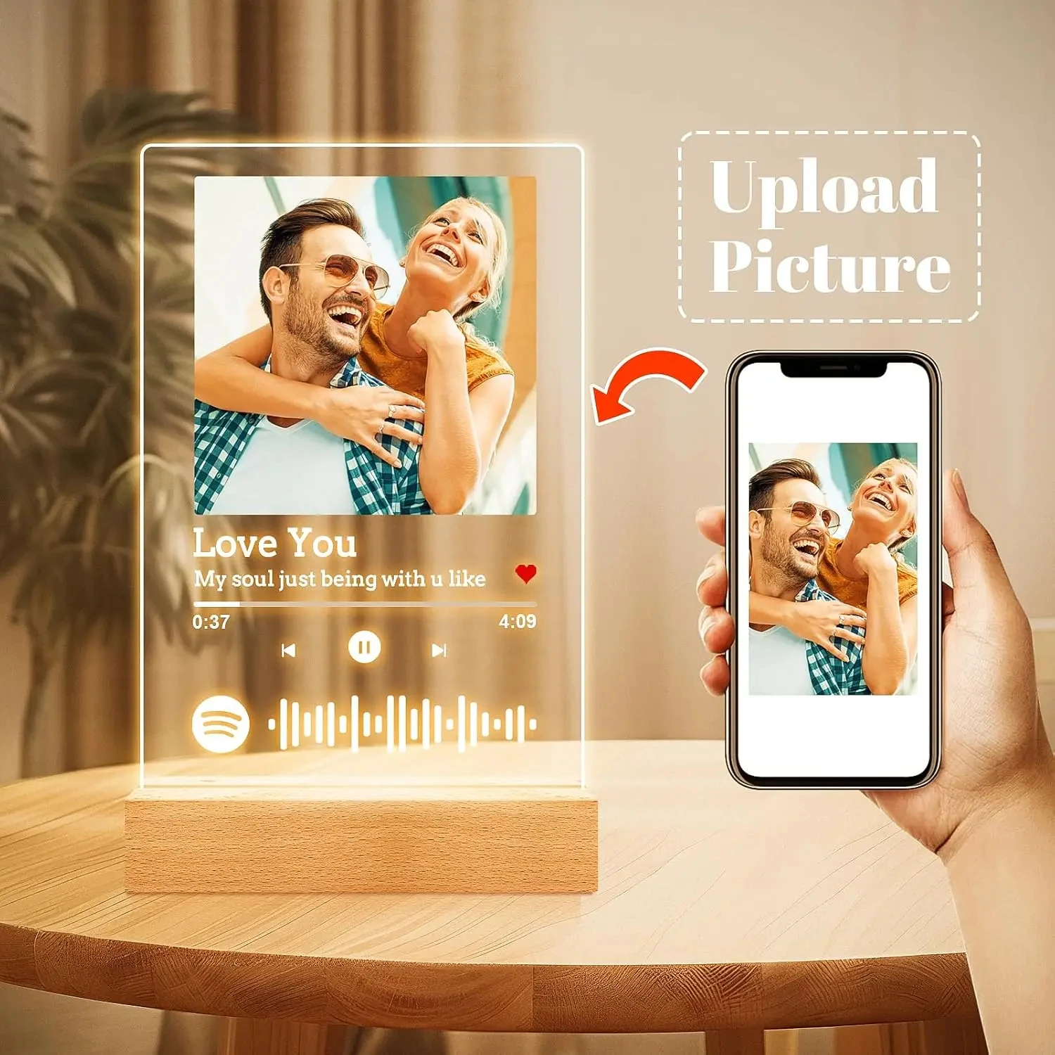Custom Valentine\'s Day Gifts Spotify Plate Personalized Lamp With Photo Custom couple Romantic Birthday Gift Acrylic Frame