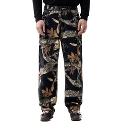 Heren Losse Print Denim Jeans Blad Tak Jungle Patroon Broek Casual Katoenen Rechte Broek Zwart Wit