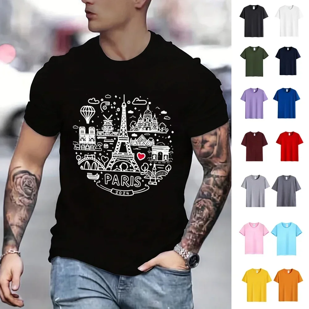 

2024 Cotton T-shirt for Men and Women Short Sleeve Shirt with High-quality Paris Print Harajuku Style Summer Novelty 100%